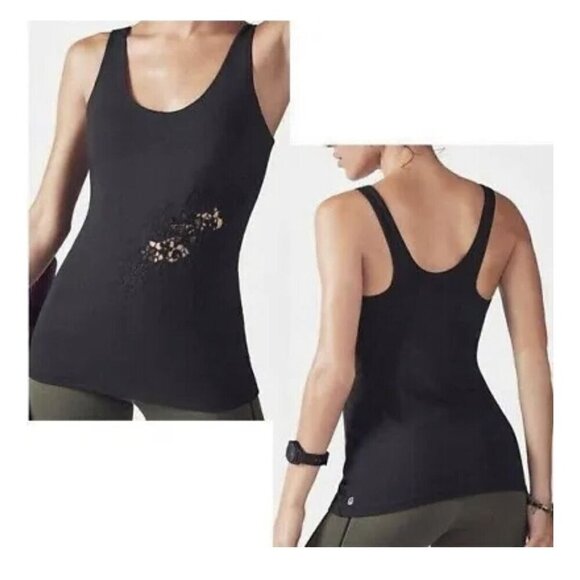 Fabletics Workout Tank Vega Performance Black Cut Out Floral See Through Size XL - Picture 1 of 7